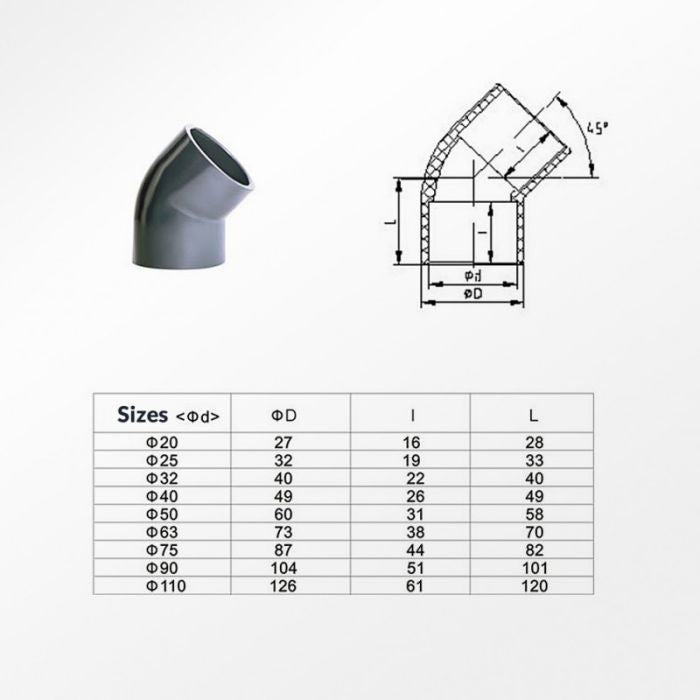 Metric 45° Elbow Fitting